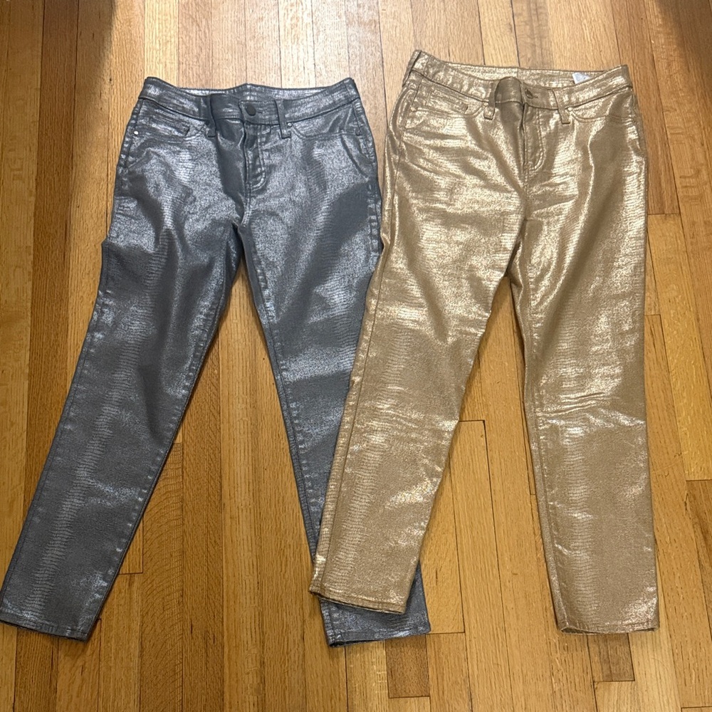 Chico’s Metallic Snake Print Coated Jeans Lot Gold + Silver Women’s Size 4R